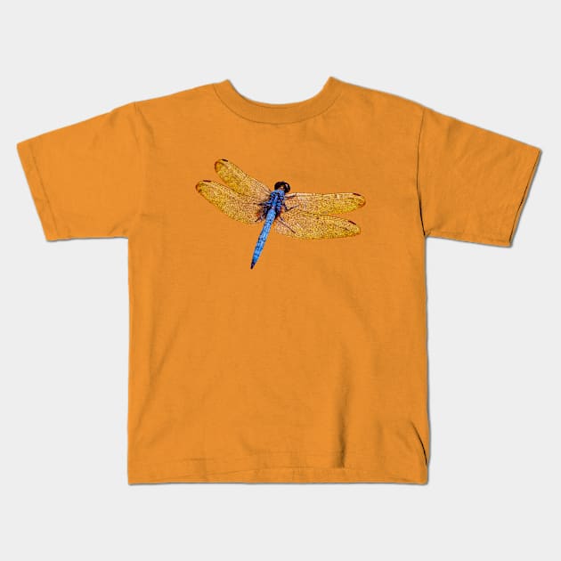 Blue and Gold Dragonfly Kids T-Shirt by dalyndigaital2@gmail.com